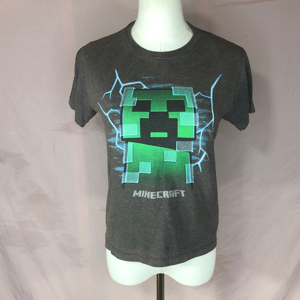 Minecraft Creeper Graphic Tee - Green on Charcoal Youth 10 Women’s XS